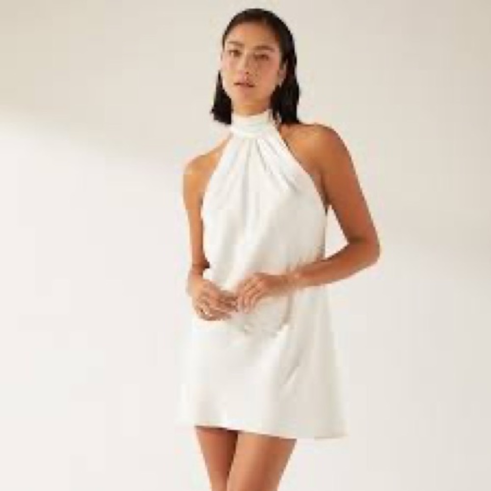 Priscilla Silk Halter Mini Dress — White S
